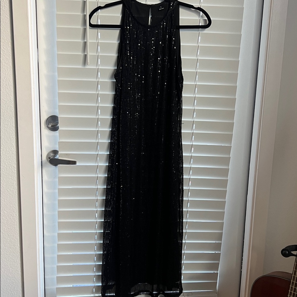 Shein Black Sequin Halter Midi Dress Size Large NWOT